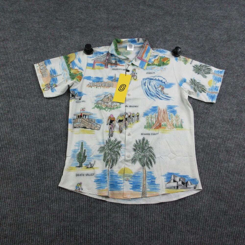 Ostroy Shirt Mens M White Short Sleeve Button Up Postcards California Print NWT